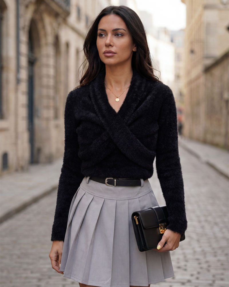 Cross-Front Knit Pullover