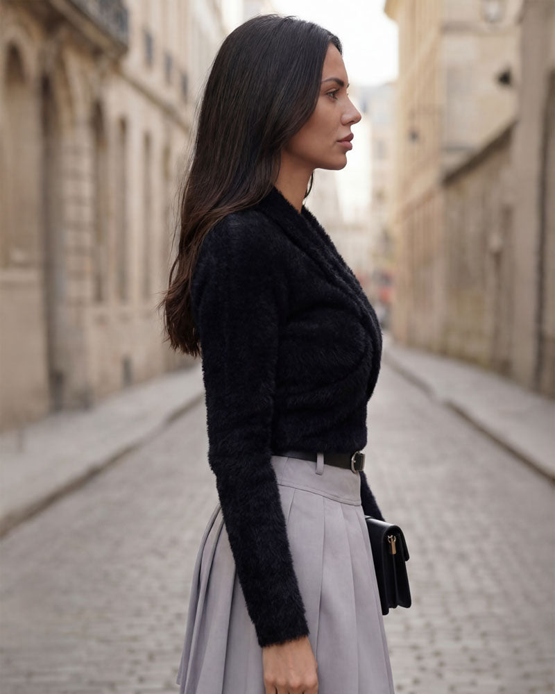 Cross-Front Knit Pullover